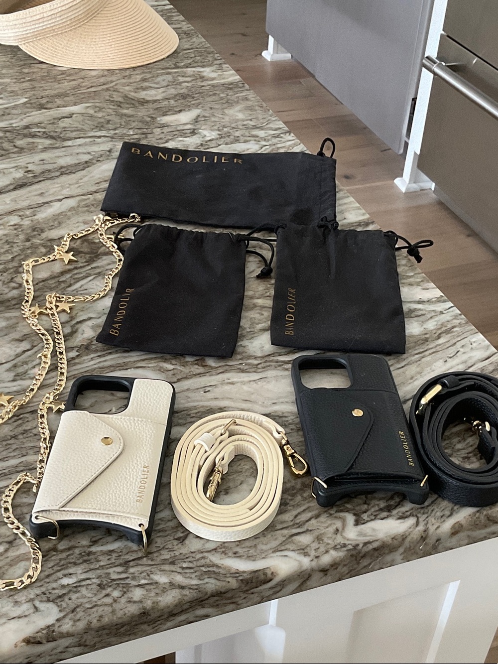Bandolier Dual Leather Phone Cases with Straps - Black & Cream